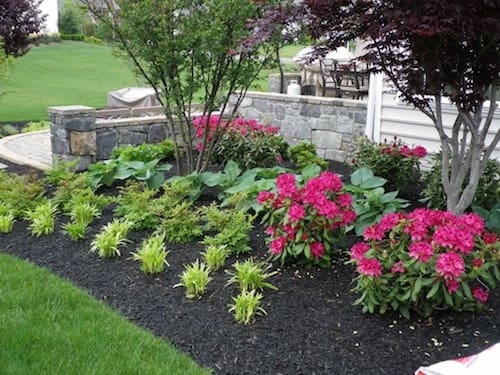 flower bed garden design next to stone walkway in northern virginia