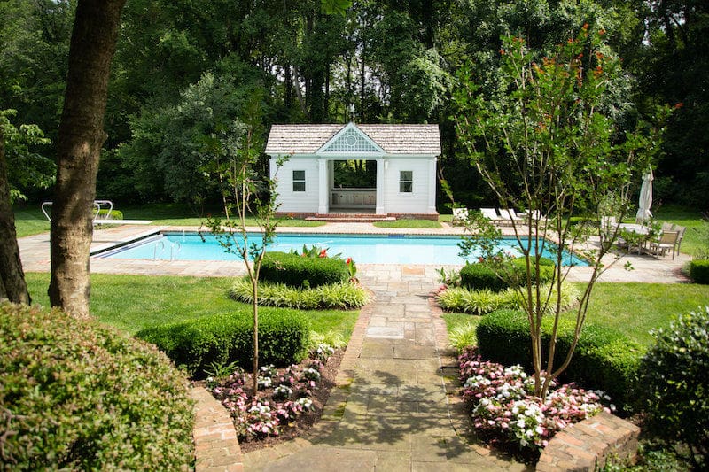 Landscaping around an in ground pool in Great Falls VA